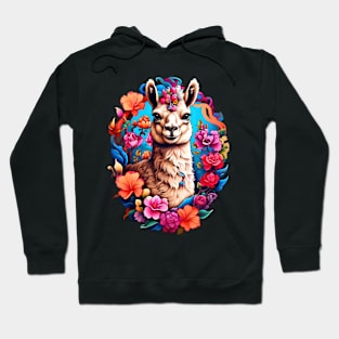 Llama in Floral Crown: A Serene Portrait Hoodie